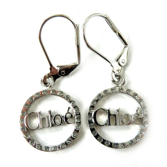 Chloe Chloe Silver Crystal Logo Earrings 2E0523 AK9 Metal Earrings 2E0523 AK9